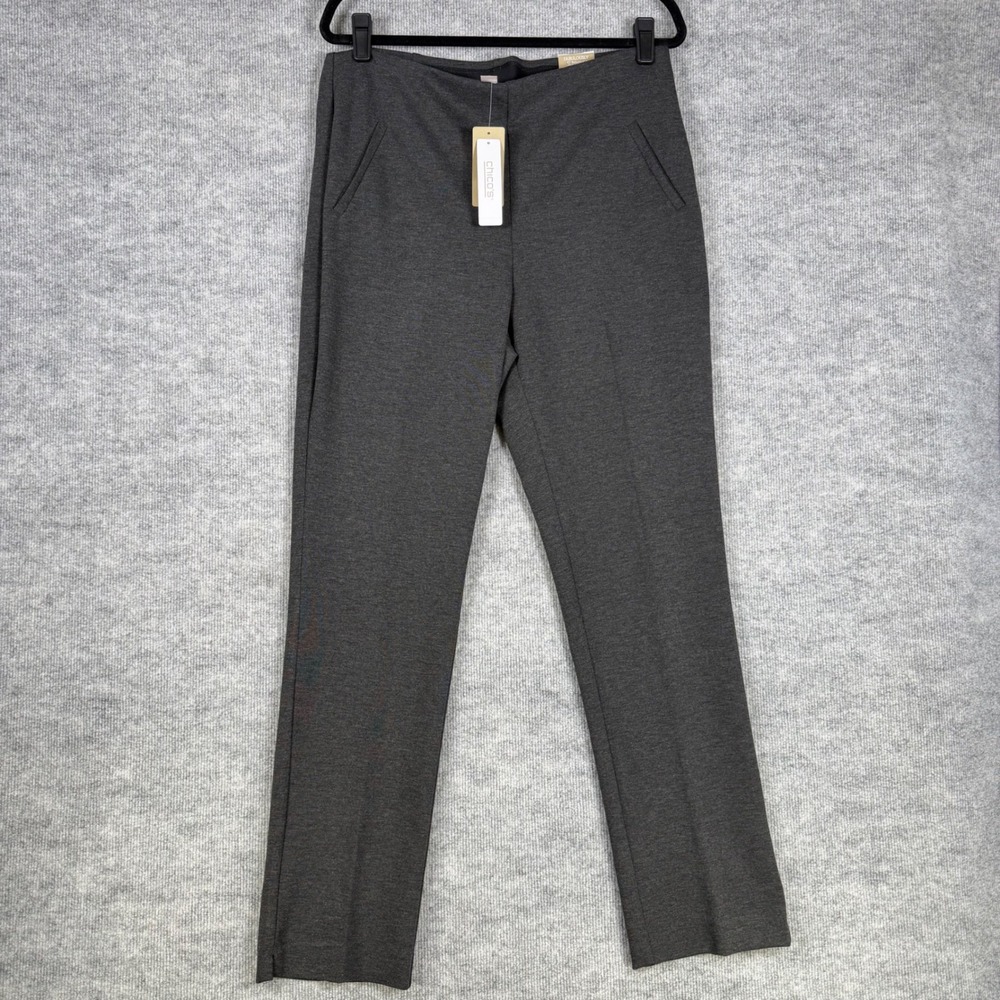 Chicos Size-2 Fabulously Slimming Ponte Pull On Slim Pant Dark Grey